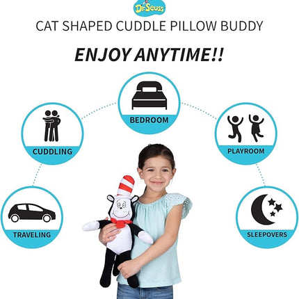 Dr Seuss Cat in The Hat Kids Bedding Super Soft Plush Cuddle Pillow Buddy, One Size, By Franco