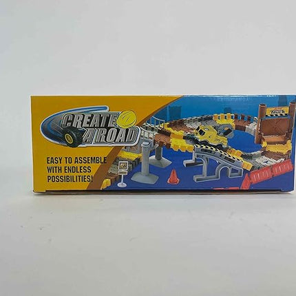 Construction Race Tracks Set, Flexible Train Tracks w/ 2 Electric Construction Race Vehicles w/Lights, STEM Engineering Race Track Toys with Dump Truck, Crane Assort Acessories for Boys Girls