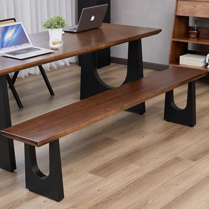 Walnut Color Long Bench Solid Wood Top Metal Legs U-Shaped Design Durable Sturdy Dining Bench Ideal for Office Home Restaurant Patio Multiple (Bench, 78.74in)
