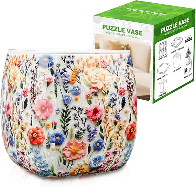 3D Puzzles,164 Unique Flower Vase Puzzle Pieces for Adults, Curved Plastic Vase Exquisite Decorative Gift for Flower Arrangements and Home Decoration,Crafts for Adults (Luxuriant Flowers)