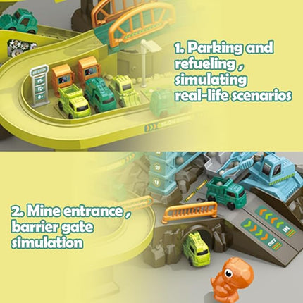 Toy Car Ramp Track, Adventure Railcar Colorful Vehicles Construction Play Set with 8 Cars Track Gifts for Kids 3+