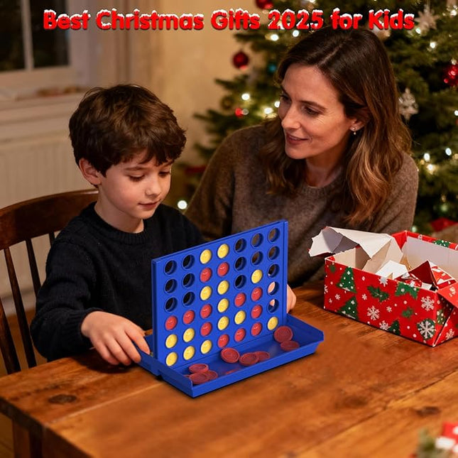 Standard Size 4 in a Row Board Games for Kids Ages 3 for Boys Girls Teens, Classic Family Game Educational Toy, Portable 2-Player Strategy Games, 6 Spare Discs Included