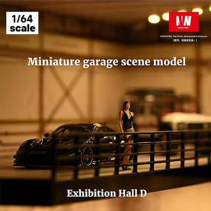 1/64 Model Car Display Case,Fits for 1/64 Hot Wheels Diecast Model Car,Diorama Double Decker Car Showroom Garage Model with Dimmable LED Lighting City Car Parking Lot Scene Model Collection (D)