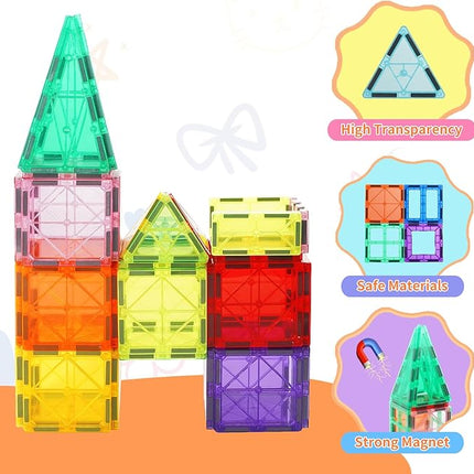 Cutedeer 108 Piece Magnetic Tiles, Magnet Building Blocks Set for Kids Toddlers, STEM Construction Toys with Gift Box for All Ages Boys Girls