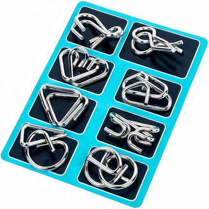 Metal Wire Puzzle Set of 24 with Pouch,Brain Teaser IQ Test Disentanglemen Iron Link Unlock Interlock Game Chinese Ring Magic Trick Toy for Party Favor Kids Adults Challenge