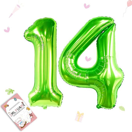 Smlpuame 40 inch Number Balloon 0-9 Green Large Number 14 Balloons,Digital Balloons for Birthday Party Celebration Decorations Supplies, Helium Foil Number Balloons for Wedding Anniversary