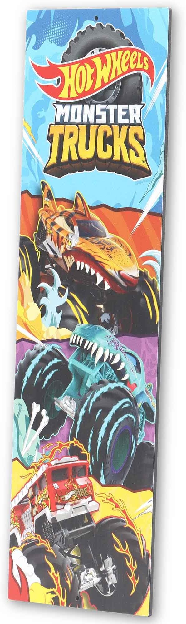 Hot Wheels Monster Trucks Vertical Metal Sign - Fun Hot Wheels Wall Decor for Kids' Bedroom or Play Room