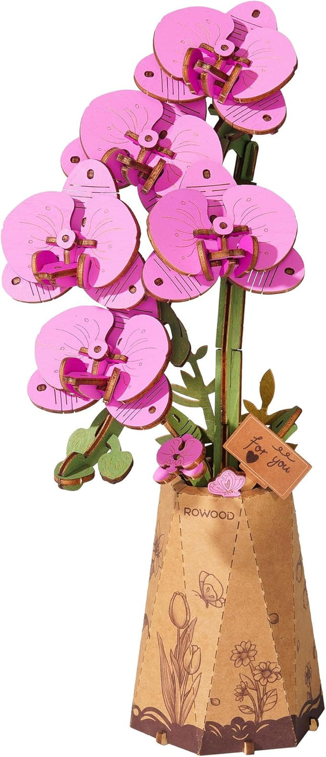 rowood Wooden Flower,3D Puzzles for Adults,Artifical Flower Botanical Collection Building Craft Kit,Mother's Day/Valentine's Day Purple Moth Orchid