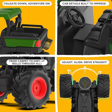 1:16 Remote Control Tractor Toy, RC Monster Truck Toys, 2.4GHz Farm Cars with 2×800mAh, LED Lights, Realistic Working Sounds, Green Toy Vehicle Birthday Gift for Kids Boys Girls 4-12 Year Old