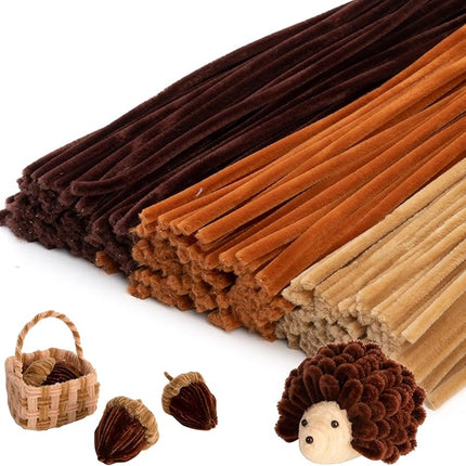 Caydo 300 Pieces Brown Pipe Cleaners, Thick Fluffy Chenille Stems, Pipe Cleaner Crafts for Arts & Crafts, Perfect for Making Animals, Flowers, and Festival Decorations