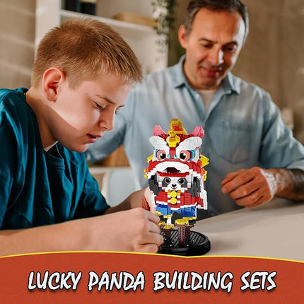 Lion Dance Panda Building Blocks Set, 1235PCS Micro Mini Building Blocks for Adults, Panda Toys for Boys and Girls
