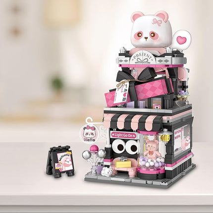 Cute Panda Mini Building Blocks Set, 938PCS MOC Mini Architecture Building Kits with Gift Shop Street View Design - STEM Educational Construction Gift for Girls Boys Kids Adults
