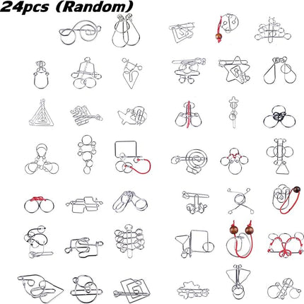 VolksRose 24pcs Brain Teaser Metal Wire Puzzles, Classical Mini Metal Puzzles Set, Mind Smart Game IQ Challenge Puzzle Games, Educational IQ Test Toy Lock Puzzle Gift for Adults Kids Teenagers