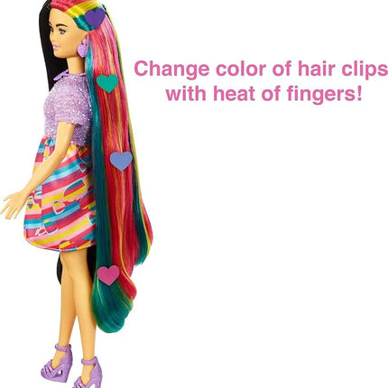 Barbie Totally Hair Doll, Heart-Themed with 8.5-inch Fantasy Hair & 15 Styling Accessories (8 with Color-Change Feature)