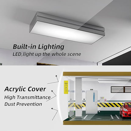 Lego Cars Speed Champions Display Case with Acrylic Cover and LED Lighting for 1/24 Scale Diecast Cars, 3 Parking Spaces (Route 66)