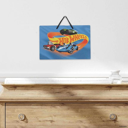 Mattel Hot Wheels Action Race Track Hanging Metal Sign - Fun Hot Wheels Wall Decor for Kids' Bedroom or Play Room