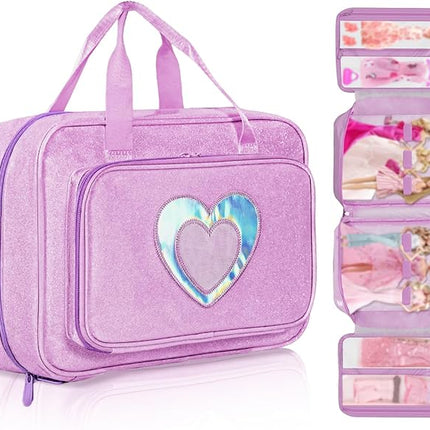 Carrying Case Compatible with Barbie Dolls 12-Inch, Storage Organizer with Handle Holds up to 6 Dolls,Multiple Pockets for Accessories,Toy Storage Box, lavender,Bag Only
