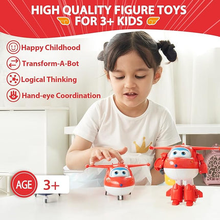 Super Wings Transformable Toys, 5 in Jett Airplane Transforming Figures Toys, 2 in 1 Mode Rescue Bots Action Figure Toys for 3-5 Year Old Boys Girls, Fun Plane Toys for Toddlers Kids Age 3 4 5 6 7
