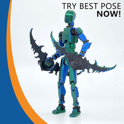 Assembled Titan 13 Action Figure Set, 3D Printed T13 Dummy Action Figure Multi-Jointed Movable Hand, Lucky 13, Desktop Decorations Game Gifts, (Laser Green)
