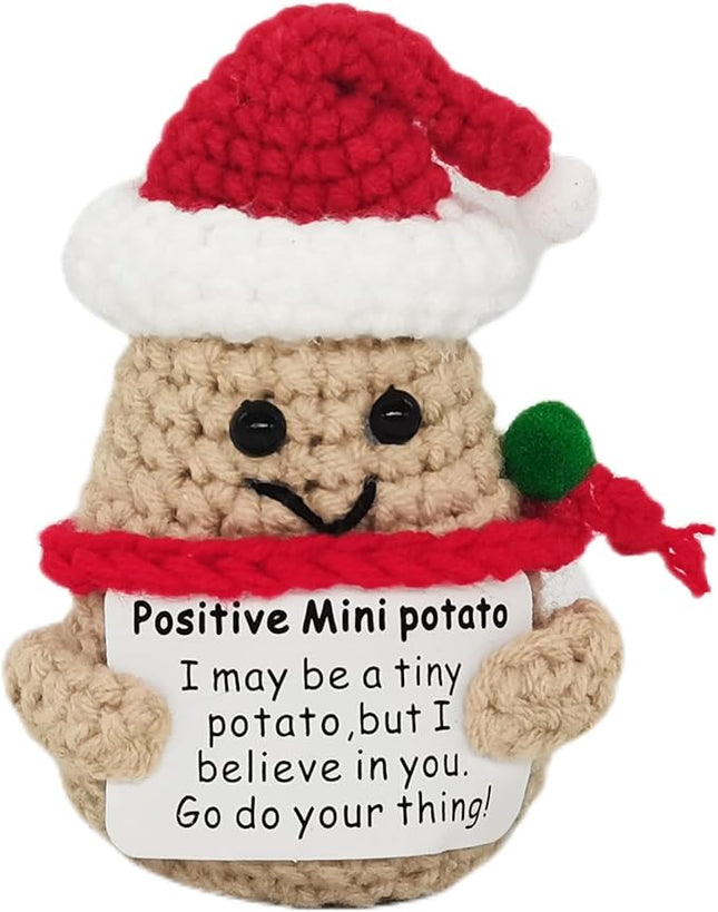 1 Pcs Positive Mini Funny Potato Holding Card Crochet Easter Birthday Christmas Mom Dad Sister Friend Wife Husband Colleauge College Students Coworkes Cheer Up Gift Decor