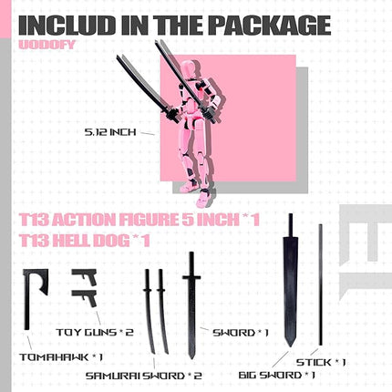 (Assembly Completed) T13 Action Figure Set, 3D Printed Toys Robo 13 Action Figure,Dummy 13 Titan 13 Action Figure (Pink Black + Dog)