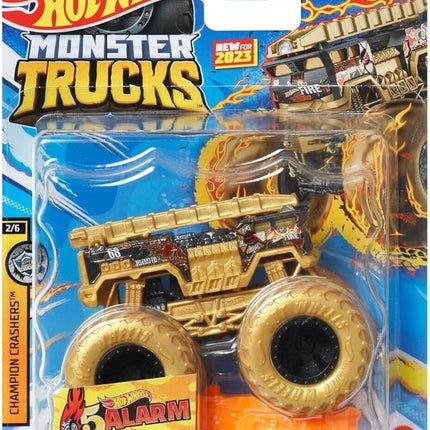 Hot Wheels Monster Trucks 5 Alarm, Includes Connect and Crash Car [Gold]