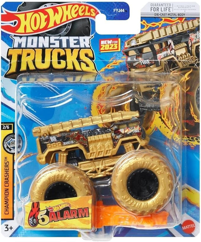 Hot Wheels Monster Trucks 5 Alarm, Includes Connect and Crash Car [Gold]