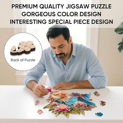 Wooden Puzzles for Adults 497 Pieces, Lucky Carp Wooden Jigsaw Puzzles, Art Adult Puzzles, Irregular Puzzles Creative Gift for Adults and Kids Family Brain Game, 16.2x17 inch