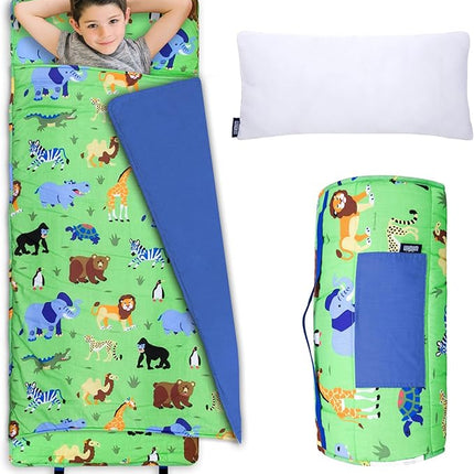 Wildkin Kids Original Nap Mat – Cozy Kids Sleep Mat with Pillow, Ideal for School & Travel - Wild Animals