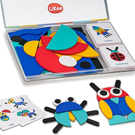 LiKee Open Ended Wooden Shape Puzzles (36 Blocks&60 Cards) for Toddlers 3+ Years Old, Montessori Development Toys Preschool Education Activity Travel Toy Board Games for Kids 4-8 Yrs