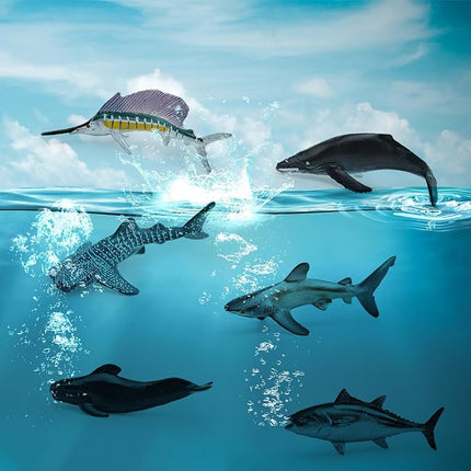 12PCS 2-4 Inch Marine Animal Figures Mini Sea Creatures Sea Ocean Animal Toys for Cake Topper Mini Shark Toy Bath Toys Educational School Project for Kids Toddlers