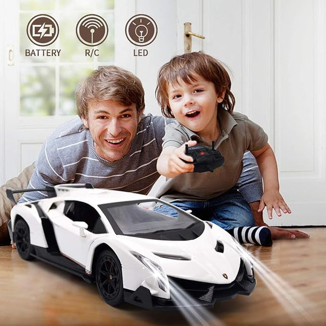 QUN FENG Remote Control RC CAR Racing Cars Compatible with Lamborghini Veneno Officially Licensed 1:24 Toy RC Cars Model Vehicle for Boys 6,7,8 Years Old,White
