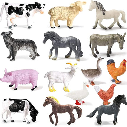 15 Pcs Mini Figures Toys Realistic Farm Animal Figurines, Plastic Learning Educational Playset Animal Themed Party Supplies Cake Topper Ornaments for Easter Egg Birthday Christmas