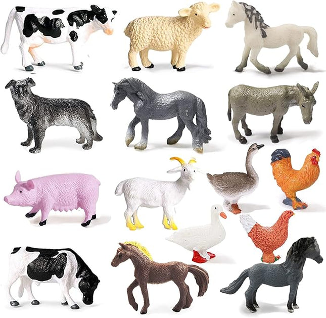 15 Pcs Mini Figures Toys Realistic Farm Animal Figurines, Plastic Learning Educational Playset Animal Themed Party Supplies Cake Topper Ornaments for Easter Egg Birthday Christmas