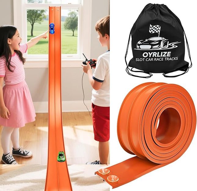 for Hot Wheels Race Car Flexible Track for Kids Toy,Diecast 1/64th Kids Toy Cars Flex Track Ramp 15Ft Starter Set Long Rolls Up Portable Flexible DIY Racetrack with Suction Cups for Boy Girl Age 3+