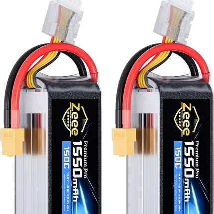 Zeee Premium Pro 1550mAh 4S Lipo Battery 14.8V 150C Ultra-Low IR Soft Pack RC Battery with XT60 Plug for FPV Drone Quadcopter Racing Helicopter Airplane RC Boat RC Car RC Models(2 Pack)