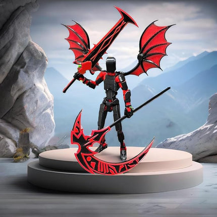 (Assembly Completed) T13 Action Figures Set Lucky Dummy Nova 13 Action Figure Robot Anime Stick Figures Fidget Toys for Boys Multi Movable Joints Gifts Toys for Kids (Black Red)