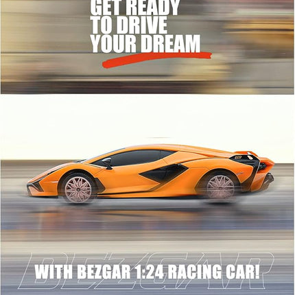 BEZGAR Licensed RC Series, 1:24 Scale Remote Control Car Lambo Sián FKP 37 Electric Sport Racing Hobby Toy Car Model Vehicle for Boys and Girls Teens and Adults Gift (Orange)