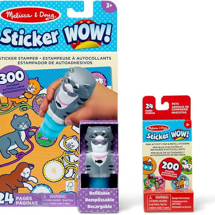 Melissa & Doug Sticker Wow!™ Cat Bundle: 24-Page Activity Book, Refillable Sticker Stamper, Mini Pad, 500 Stickers, Arts and Crafts for Kids Ages 3+
