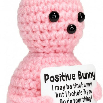 Positive Bunny - Positive Crochet Animals Handmade Emotional Support Crochet Doll Desk Decor Pickle Gifts Emotional Support Plush for Anxiety & Stress Relief