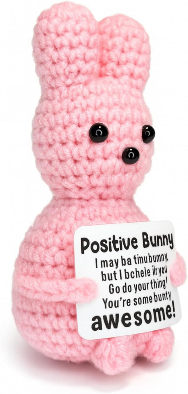 Positive Bunny - Positive Crochet Animals Handmade Emotional Support Crochet Doll Desk Decor Pickle Gifts Emotional Support Plush for Anxiety & Stress Relief