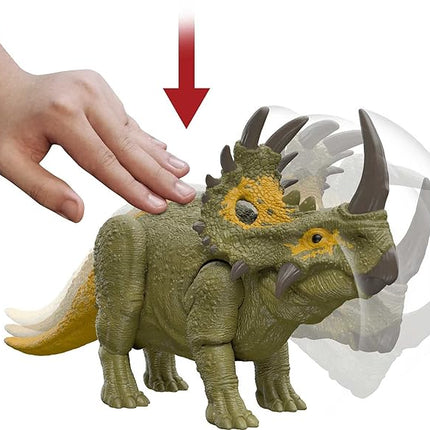 Mattel Jurassic World Dominion Roar Strikers Dinosaur Action Figure with Roaring Sound & Attack Action, Sinoceratops Dino Toy Includes Downloadable App & AR
