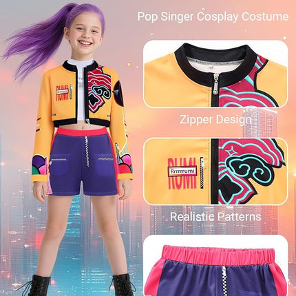 Girls Demon Pop Singer Hunters Costume 3-14 Years Stage Dance Idol Cosplay Outfit, Kids Halloween Costumes