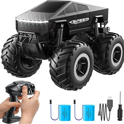 Remote Control Car Monster Truck Toy Off-Road Truck - 4WD Waterproof RC Cars for All Terrain, 1:16 Scale Hobby Monster Truck Toys 2.4GHz Pick-up Vehicles Kids Gifts for Boys Age 6 7 8 9 10-12+,Black