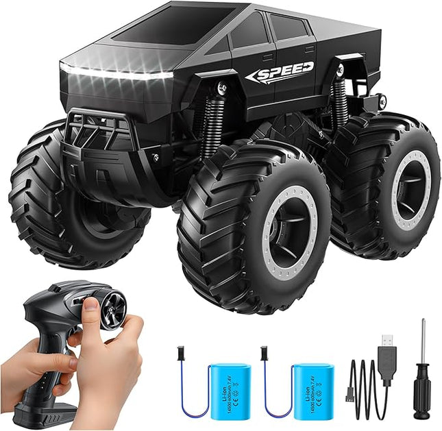 Remote Control Car Monster Truck Toy Off-Road Truck - 4WD Waterproof RC Cars for All Terrain, 1:16 Scale Hobby Monster Truck Toys 2.4GHz Pick-up Vehicles Kids Gifts for Boys Age 6 7 8 9 10-12+,Black