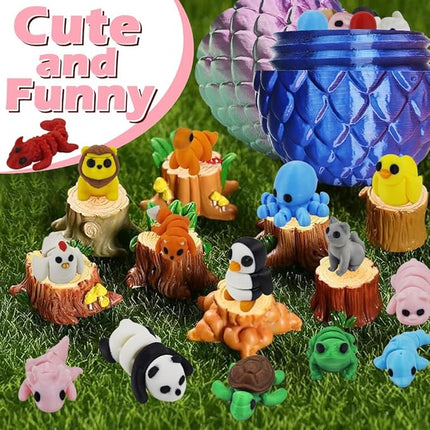 25 pcs Mini 3D Printed Animal Figurines Set with Dragon Egg: Articulated, Flexible, and Exquisitely Cute Fidget Toys for Play and Display for Valentine's Day, Easter, Bithday.