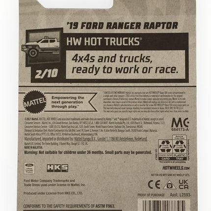 Mattel Hot Wheels '19 Ford Ranger Raptor, HW Hot Trucks 2/10 [Black] 43/250