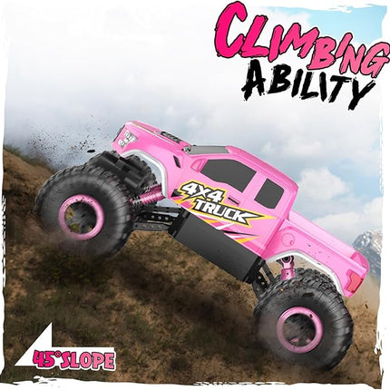 Double E Raptor F150 RC Car 4WD 2 Motors Monster Trucks for Girls, 11 Inches Off Road Crawler Vehicle Truck Toy with Rechargeable Battery Gift for Kids 6 7 8 9 10 11 12 Years-Pink