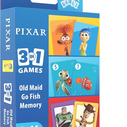 Bicycle Disney and Pixar 3-in-1 Card Games, Old Maid, Go Fish & Memory, Featuring Toy Story, Finding Nemo & Inside Out Characters, Kids Card Games Ages 4+, Family Games for 2-6 Players