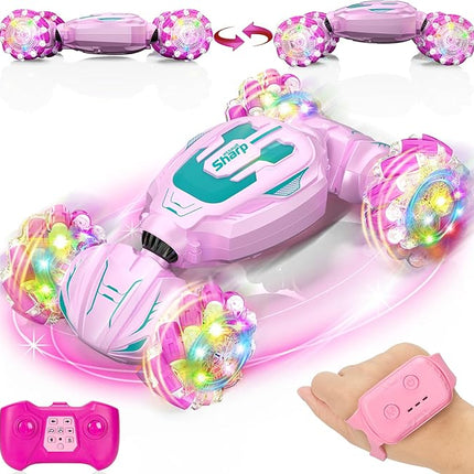 Gesture Sensing RC Stunt Car, Pink Remote Control Car for Girls Birthday Gifts, Pink RC Car for Kids Age 6-12, 2.4Ghz Hand Controlled Twist Cars, 360° Rotating Cars Toy for Girls Age 8 9 10 11+